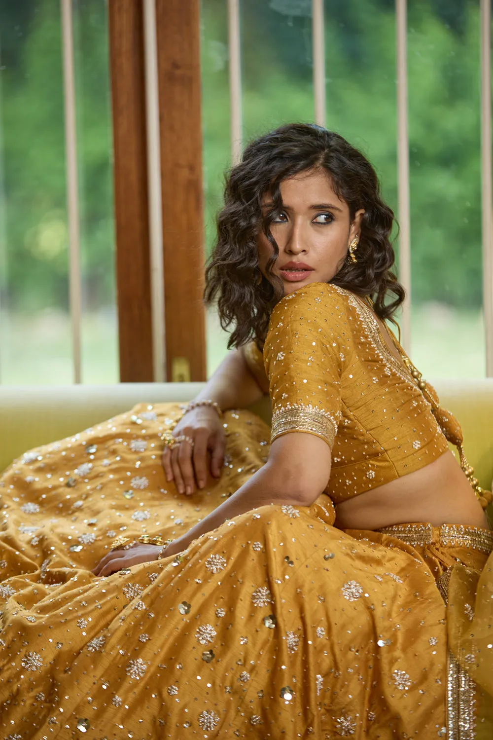 Golden Color Pure Silk Nakshi & Zardosi Hand Embroidered Lehenga Set