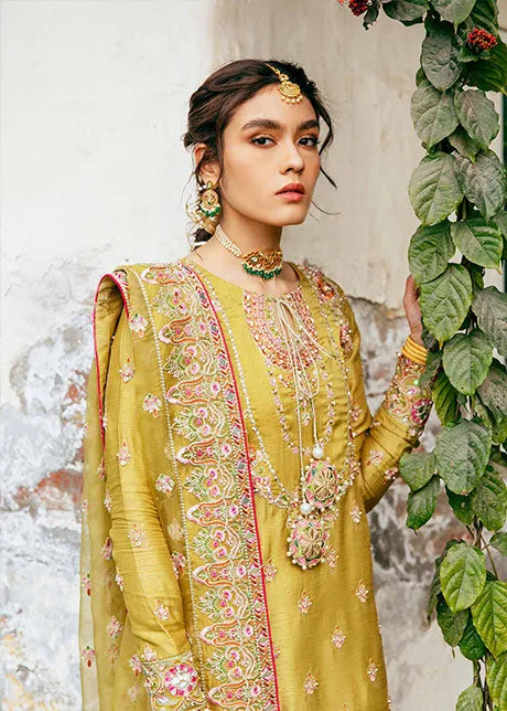 Golden Raw Silk Salwar Kameez for Indian Wedding Wear