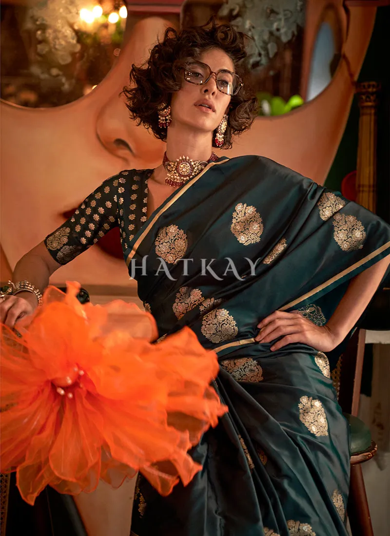 Green Golden Handloom Silk Saree