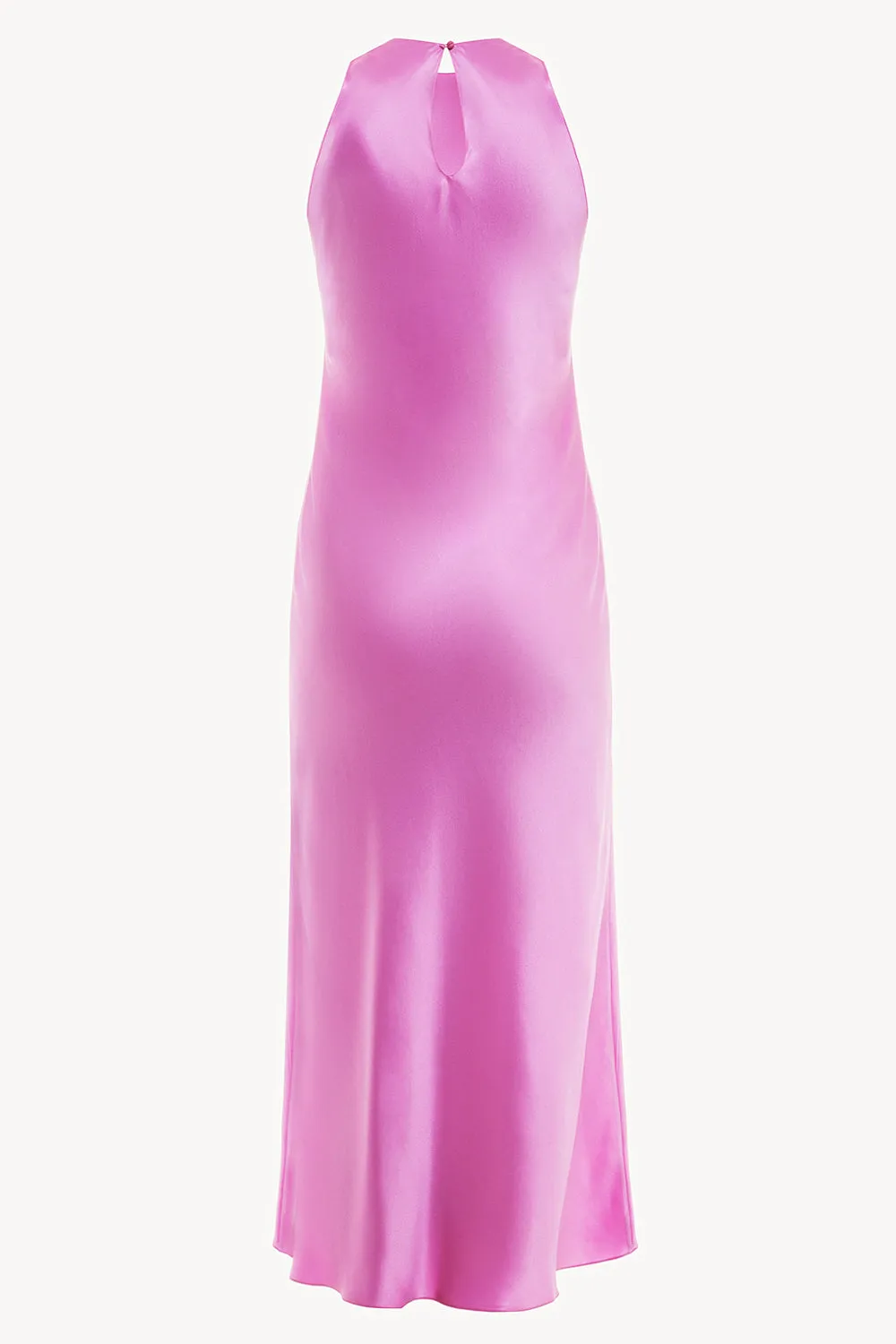 Halterneck silk dress in fuchsia