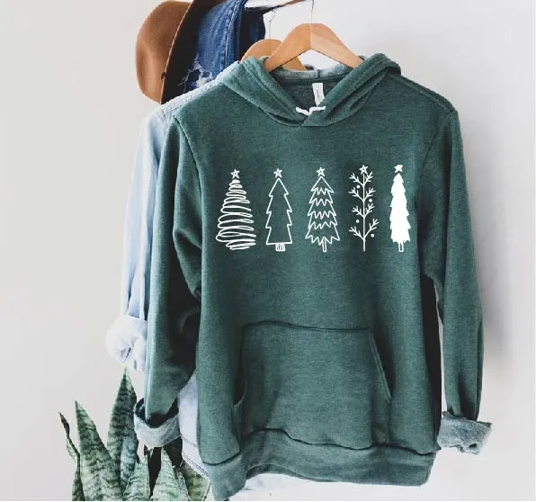 Hand Drawn Christmas Trees Unisex Triblend Hoodie