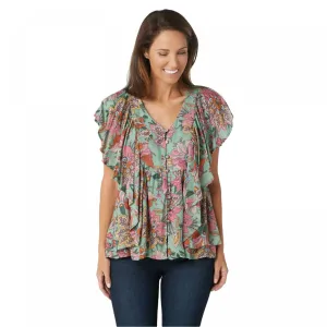 Haute Hippie Tribe Women's Floral Flutter Sleeve Blouse