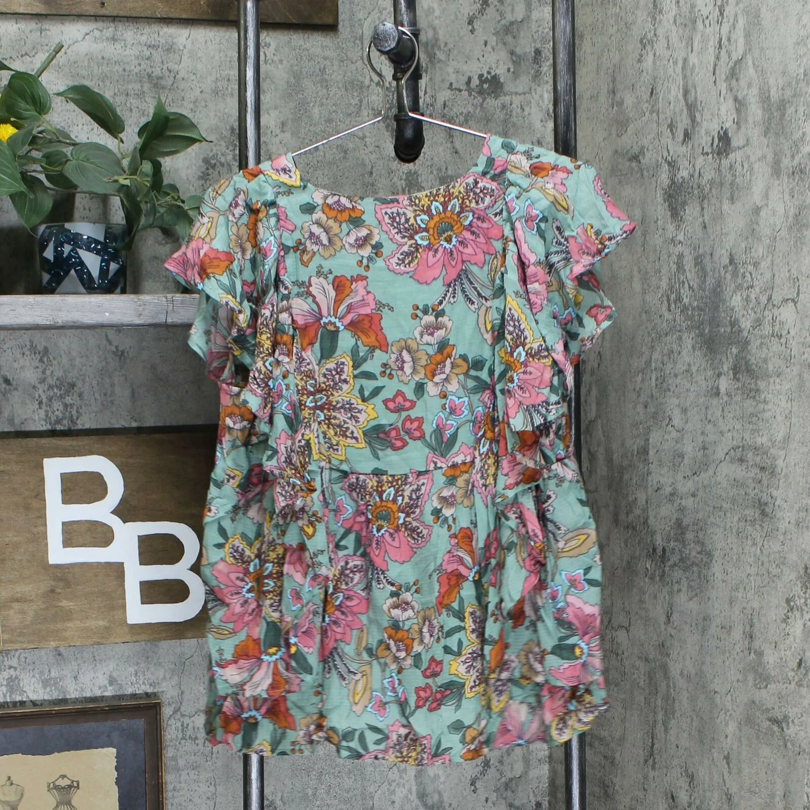 Haute Hippie Tribe Women's Floral Flutter Sleeve Blouse