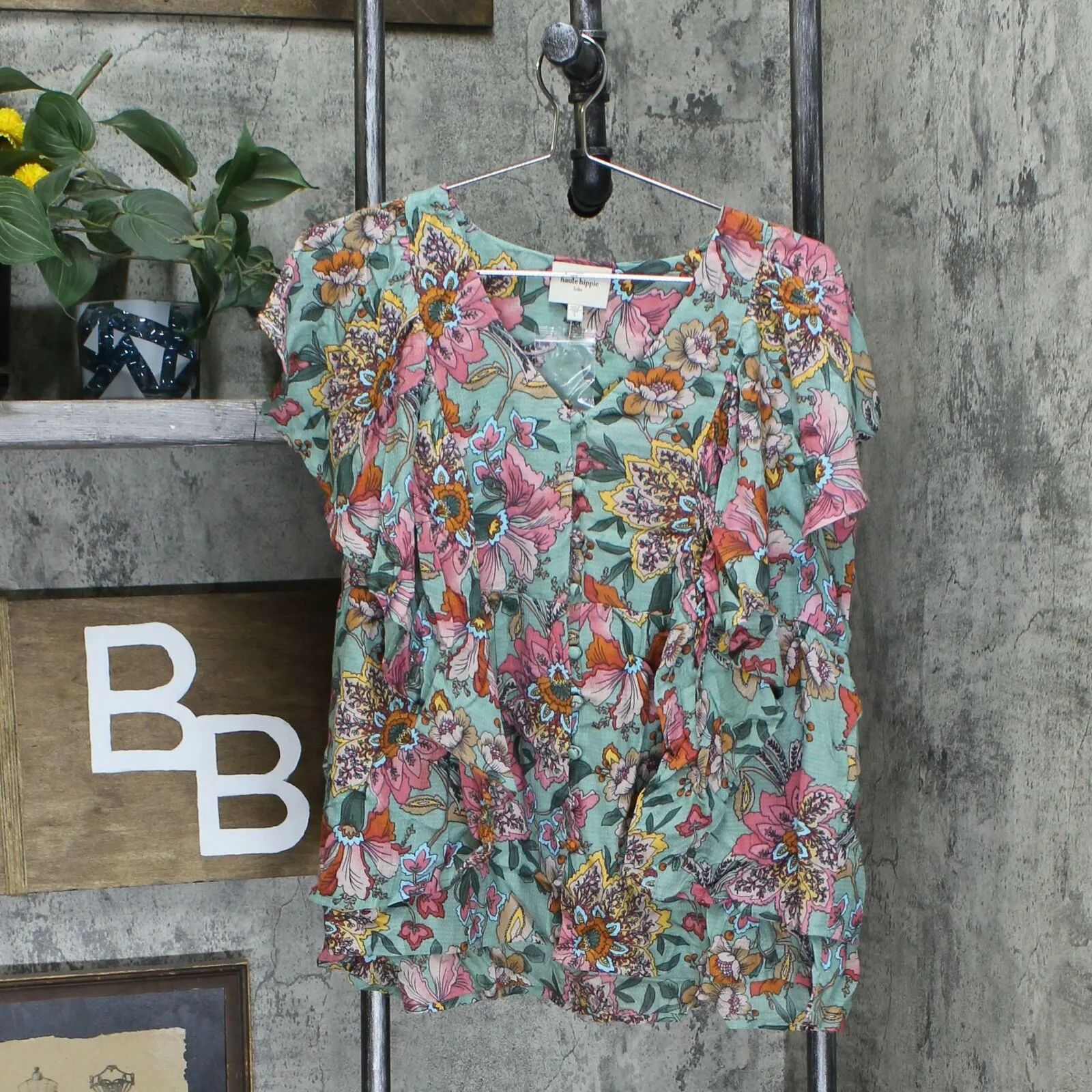 Haute Hippie Tribe Women's Floral Flutter Sleeve Blouse