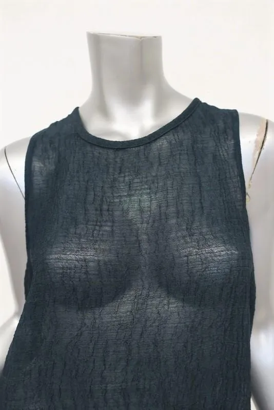 Helmut Lang Tank Teal Breeze Crinkled Chiffon Size Medium Draped-Side Top