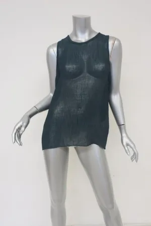 Helmut Lang Tank Teal Breeze Crinkled Chiffon Size Medium Draped-Side Top