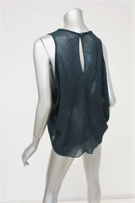 Helmut Lang Tank Teal Breeze Crinkled Chiffon Size Medium Draped-Side Top