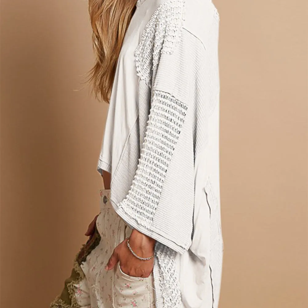 High-Low Contrast V-Neck Top