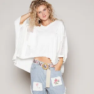 High-Low Contrast V-Neck Top