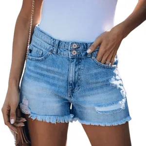 Hot Sale Fashion Women's High Waist Ripped Fringed Denim Shorts