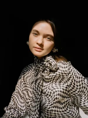 Houndstooth Silk Secretary Blouse