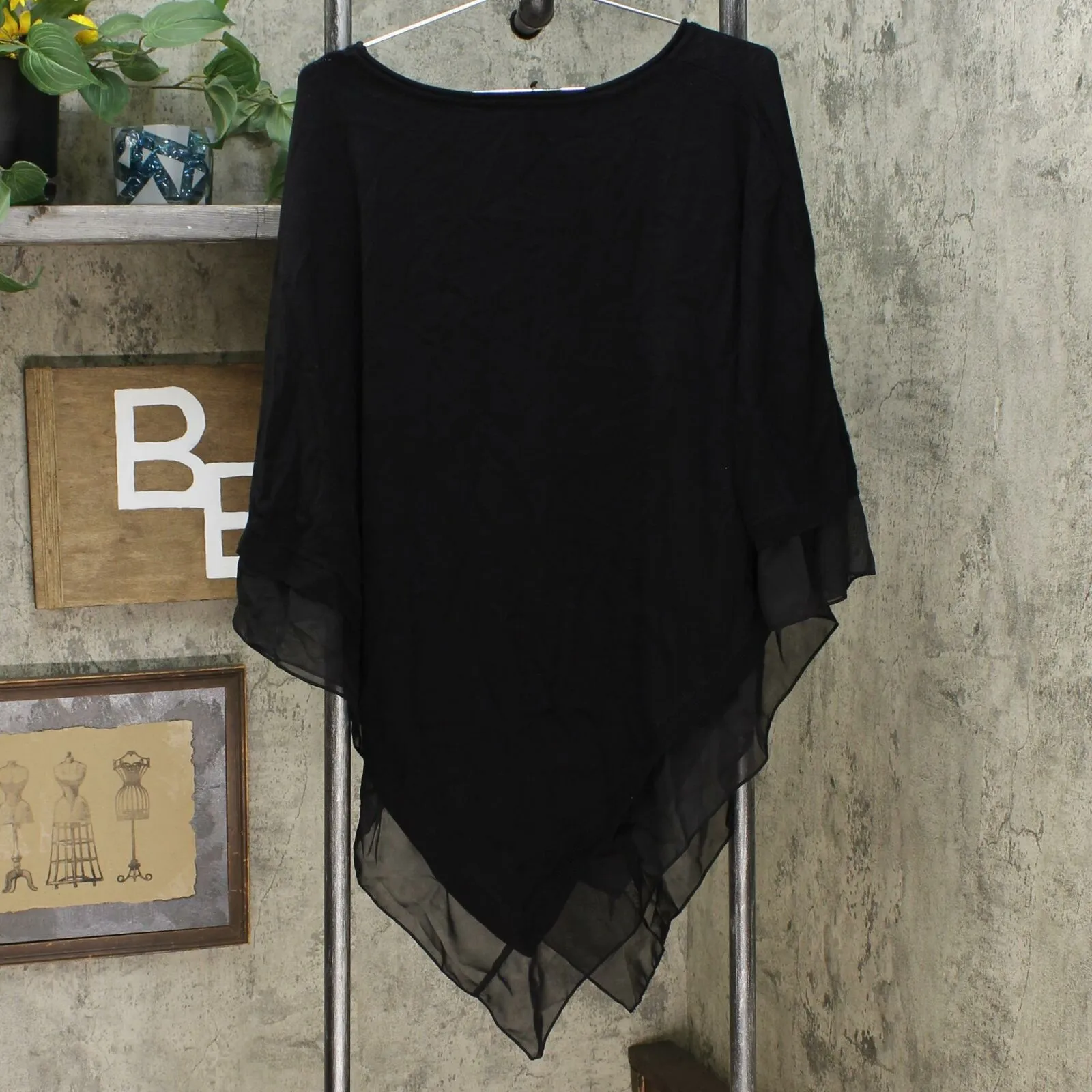IMAN Women's Plus Size City Chic Sweater Knit Poncho With Chiffon Trim