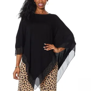 IMAN Women's Plus Size City Chic Sweater Knit Poncho With Chiffon Trim