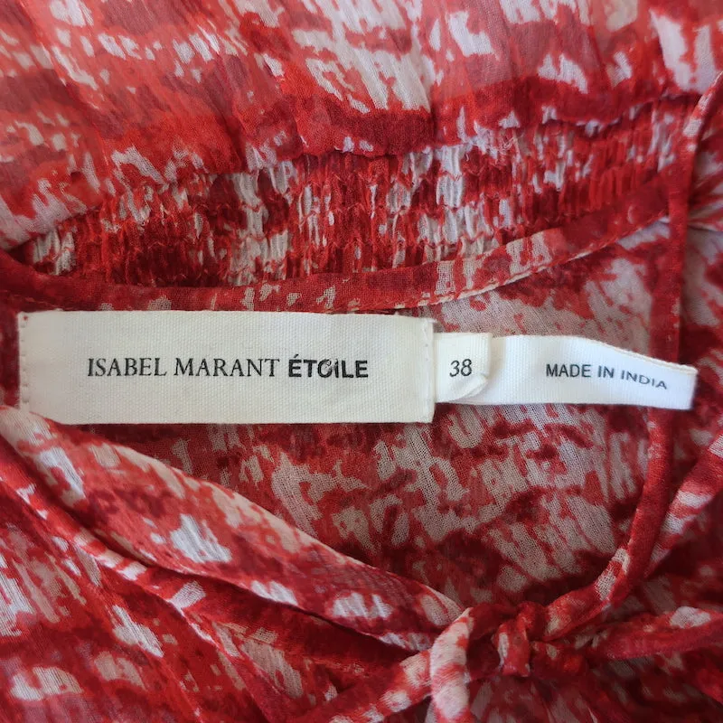 Isabel Marant Etoile Danzig Mini Dress Red Printed Chiffon Size 38