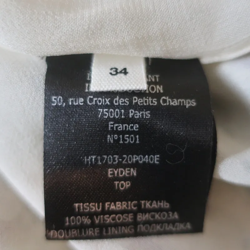 Isabel Marant Etoile Top Eyden Ecru Printed Chiffon Size 34 Long Sleeve NEW