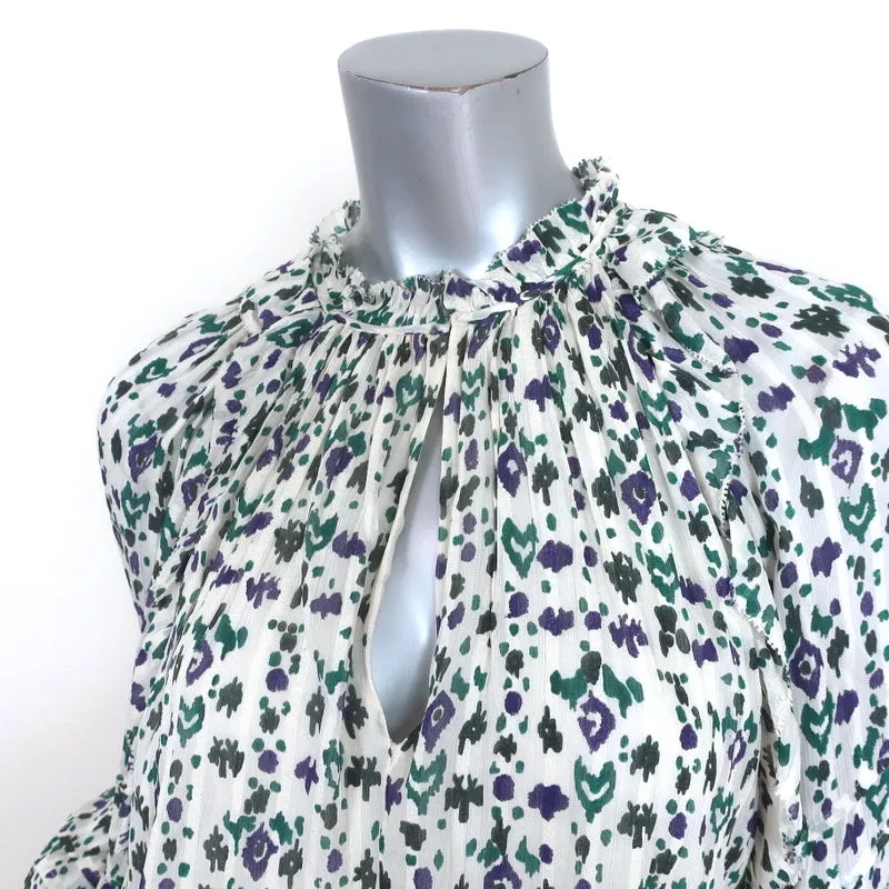 Isabel Marant Etoile Top Eyden Ecru Printed Chiffon Size 34 Long Sleeve NEW