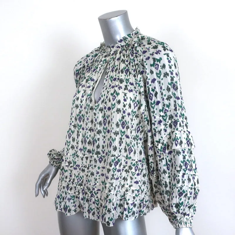 Isabel Marant Etoile Top Eyden Ecru Printed Chiffon Size 34 Long Sleeve NEW