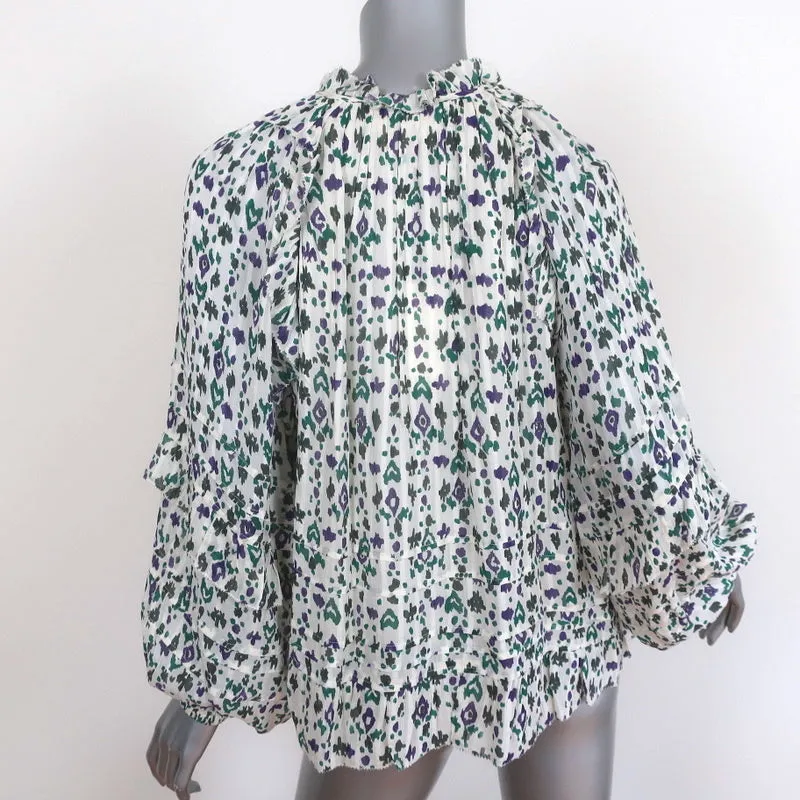 Isabel Marant Etoile Top Eyden Ecru Printed Chiffon Size 34 Long Sleeve NEW