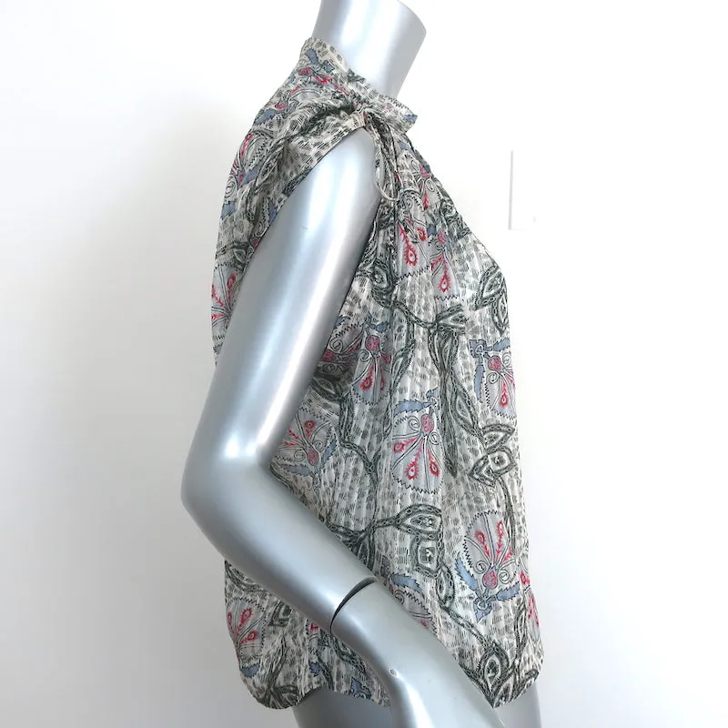 Isabel Marant Tie-Sleeve Blouse White Printed Chiffon Size 36 V-Neck Top
