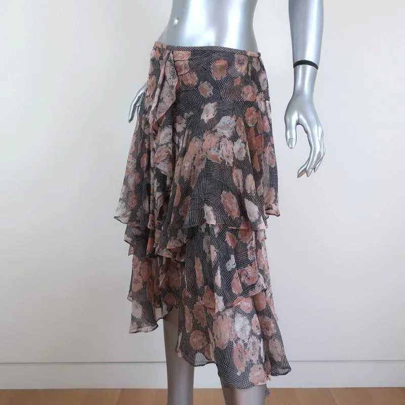 Jason Wu Tiered Skirt Glen Plaid & Floral Print Silk Chiffon Size 6
