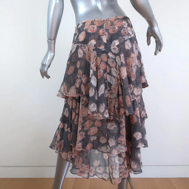 Jason Wu Tiered Skirt Glen Plaid & Floral Print Silk Chiffon Size 6