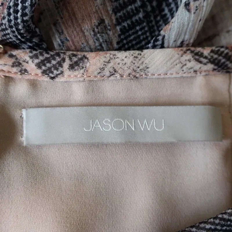 Jason Wu Tiered Skirt Glen Plaid & Floral Print Silk Chiffon Size 6