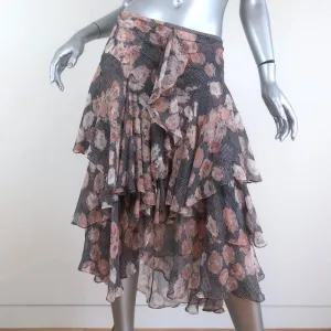 Jason Wu Tiered Skirt Glen Plaid & Floral Print Silk Chiffon Size 6