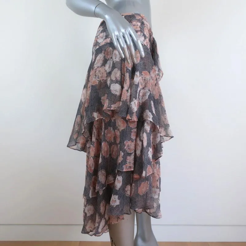 Jason Wu Tiered Skirt Glen Plaid & Floral Print Silk Chiffon Size 6