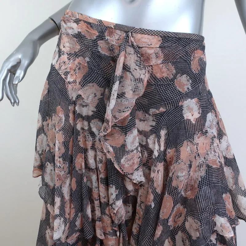 Jason Wu Tiered Skirt Glen Plaid & Floral Print Silk Chiffon Size 6