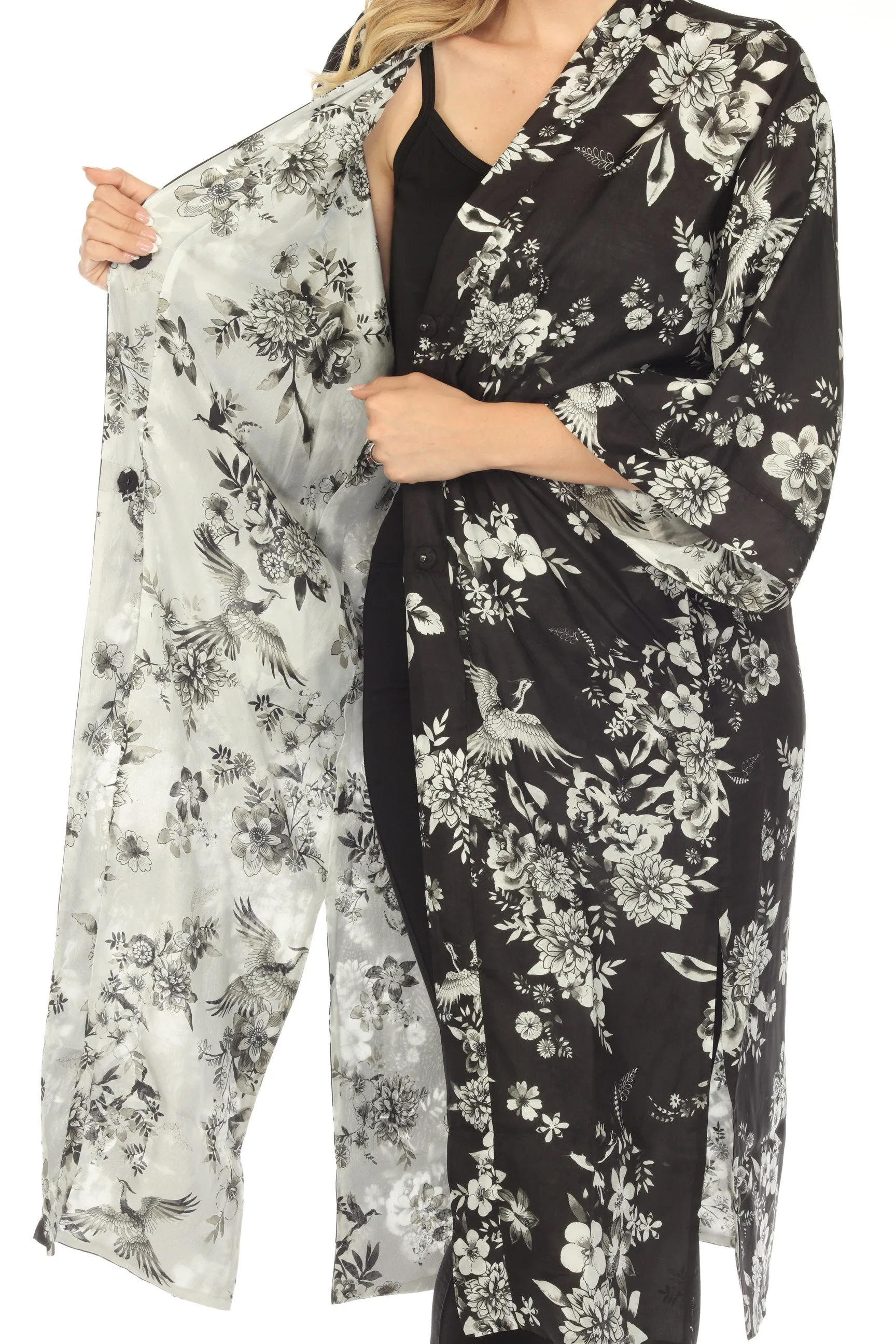 Johnny Was Dreamer Jules Reversible Silk Floral Long Kimono Boho Chic R40623