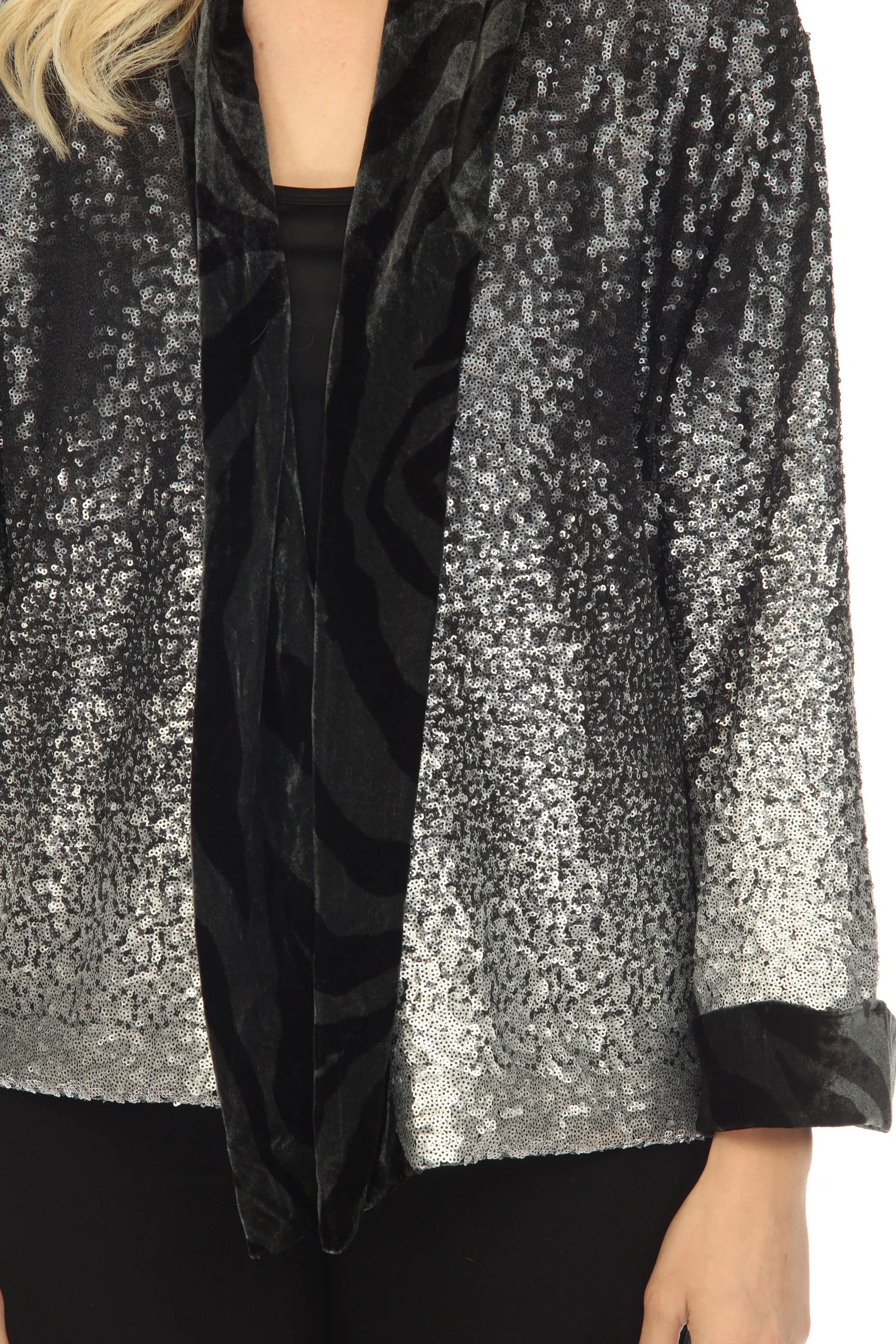 Johnny Was Sequin Black Plaza Lined Open Front Kimono Boho Chic R48223B9