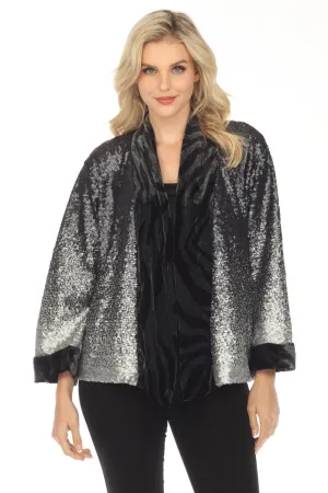 Johnny Was Sequin Black Plaza Lined Open Front Kimono Boho Chic R48223B9