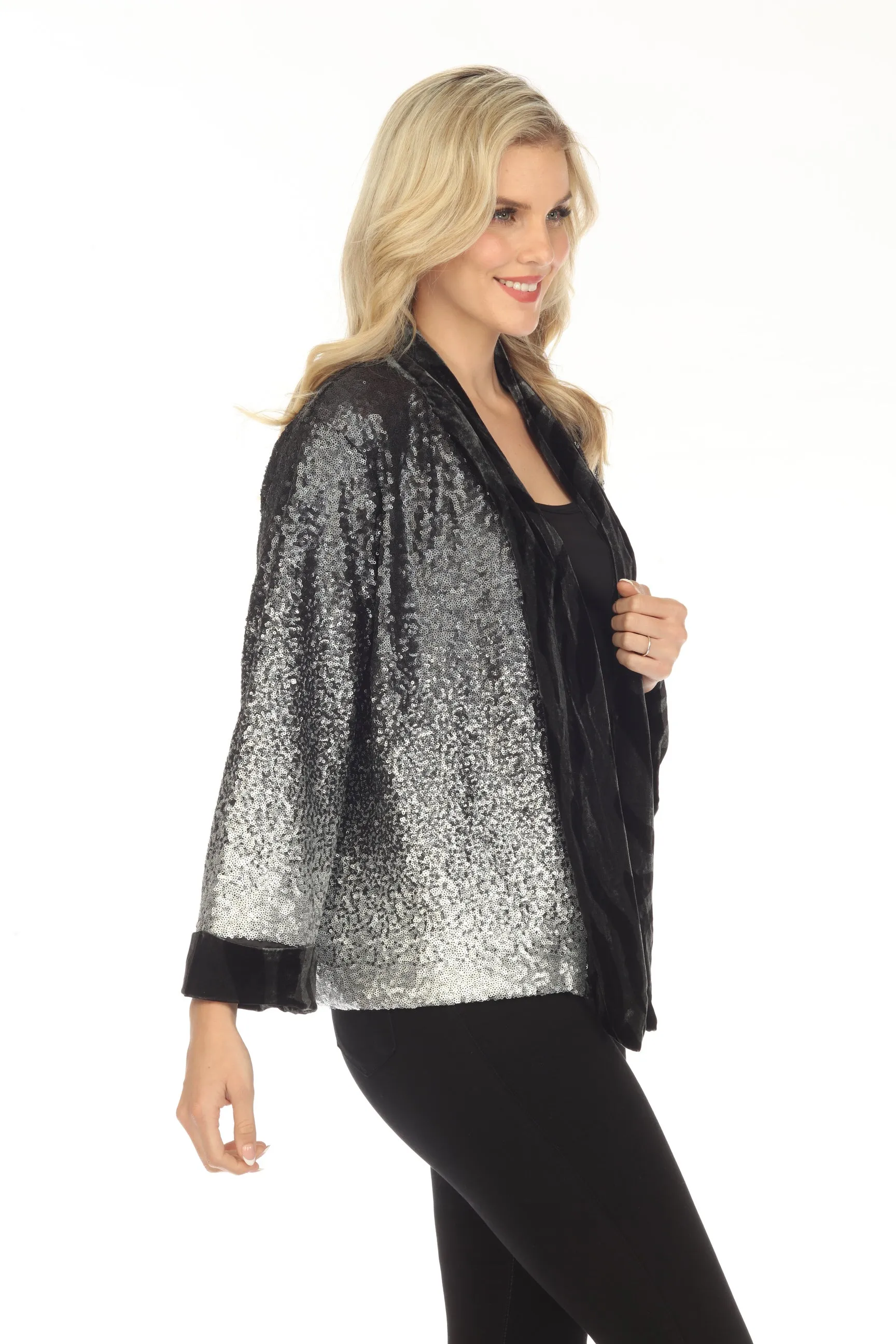 Johnny Was Sequin Black Plaza Lined Open Front Kimono Boho Chic R48223B9