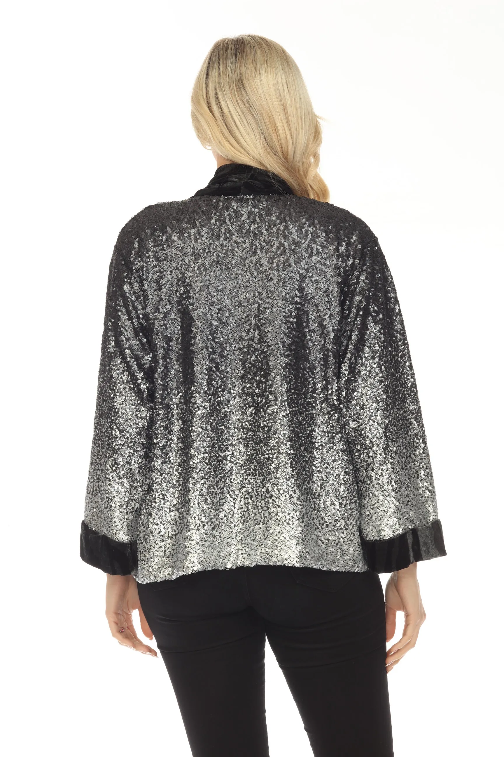 Johnny Was Sequin Black Plaza Lined Open Front Kimono Boho Chic R48223B9