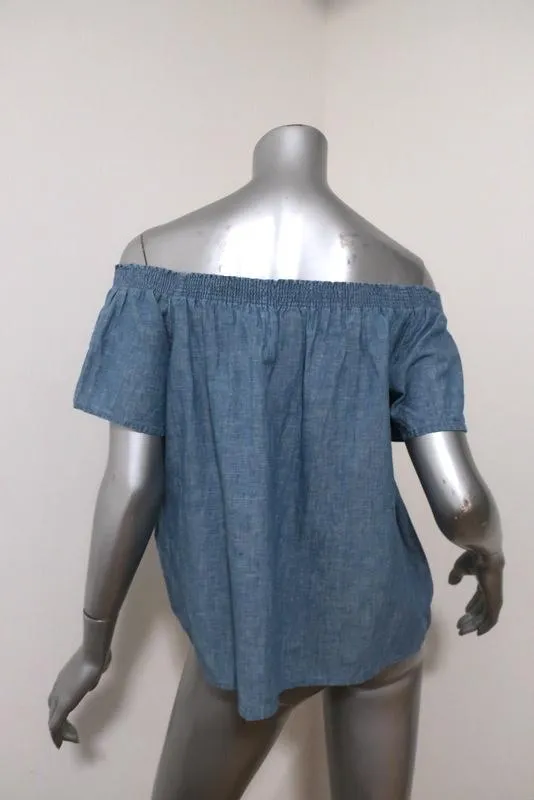Joie Off the Shoulder Top Amesti Chambray Size Extra Small Short Sleeve Blouse
