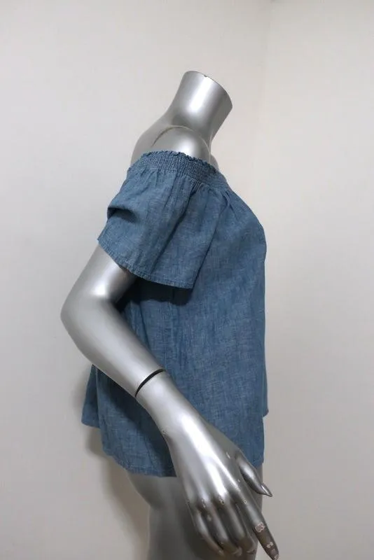 Joie Off the Shoulder Top Amesti Chambray Size Extra Small Short Sleeve Blouse