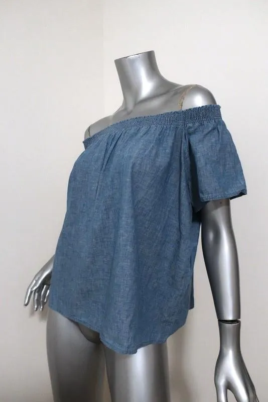 Joie Off the Shoulder Top Amesti Chambray Size Extra Small Short Sleeve Blouse