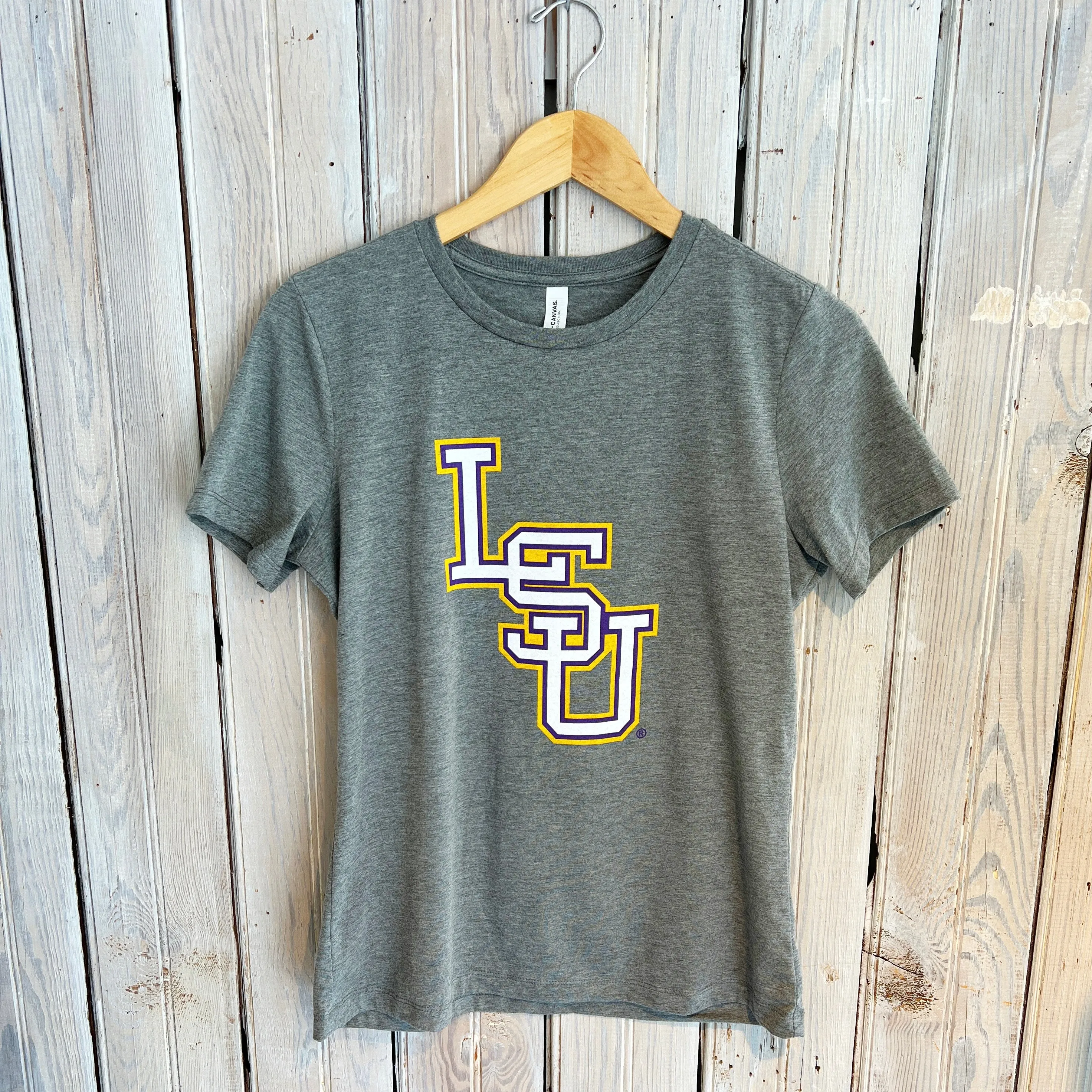 JT x LSU Stacked Logo Women's Crew-grey
