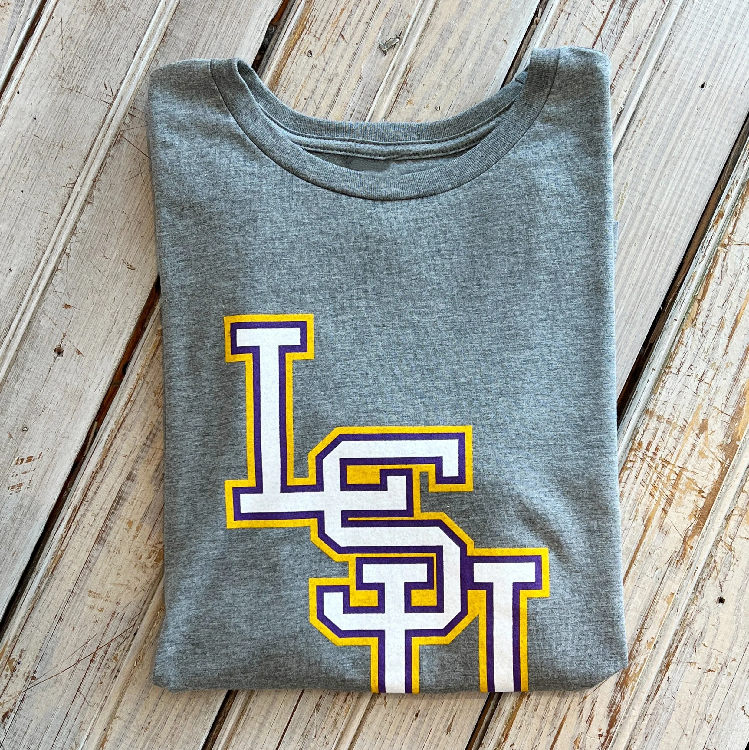 JT x LSU Stacked Logo Women's Crew-grey