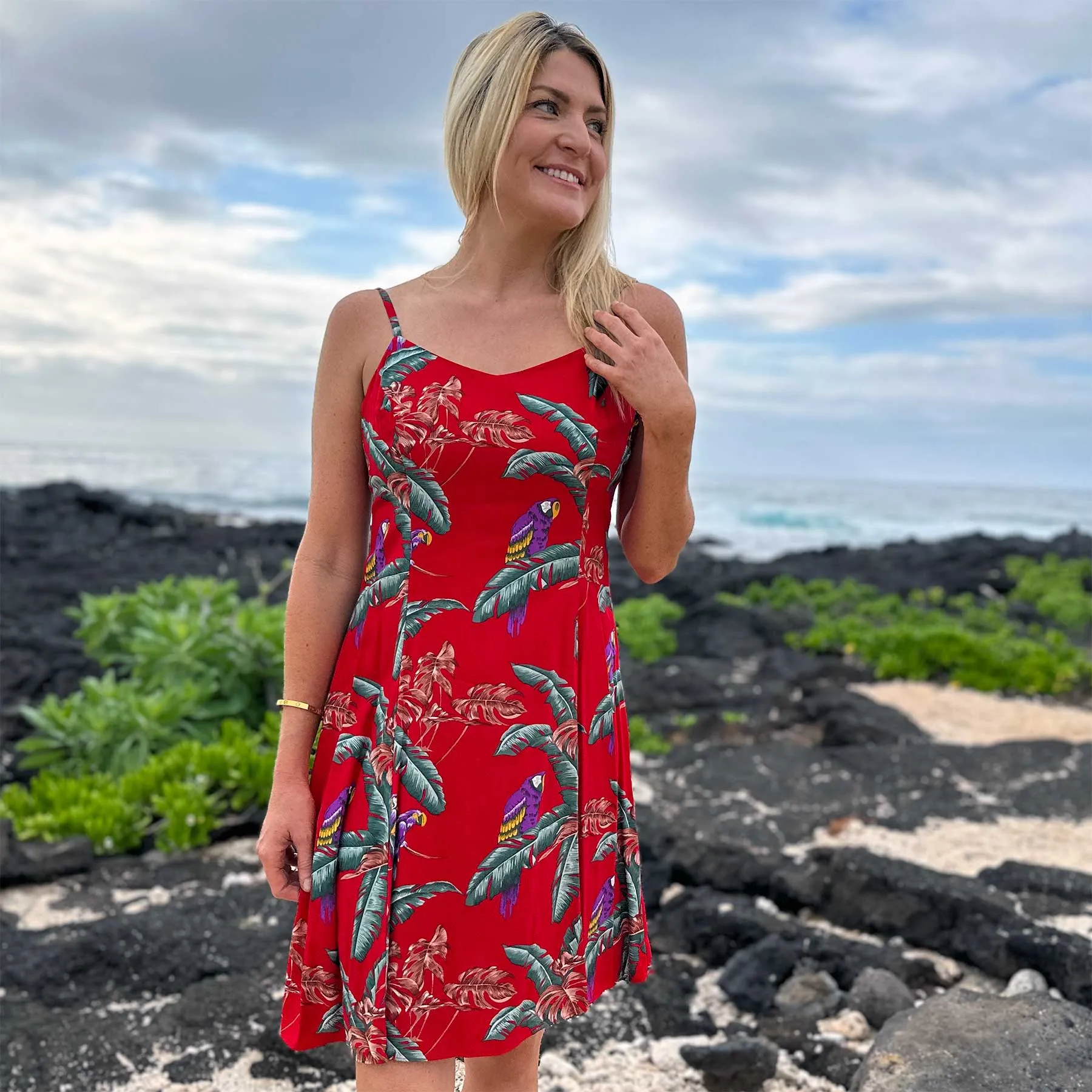 Jungle Bird Magnum PI Red Spaghetti Dress