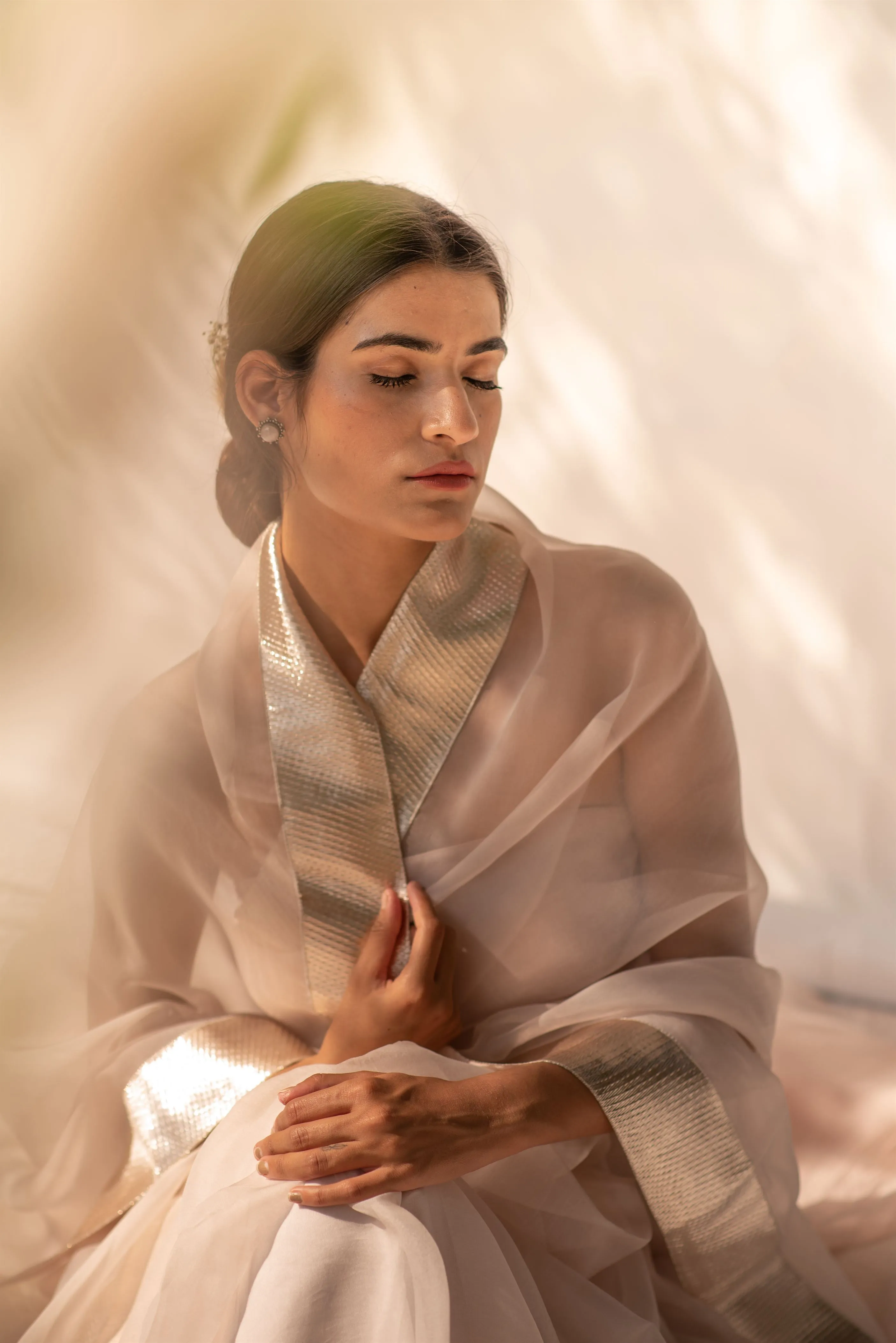 Kapardara - Inara Saree - Silk Organza - Lapha Border - RoseWater