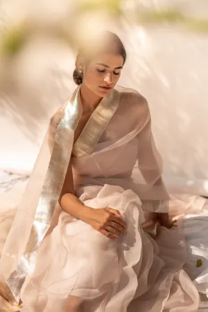 Kapardara - Inara Saree - Silk Organza - Lapha Border - RoseWater