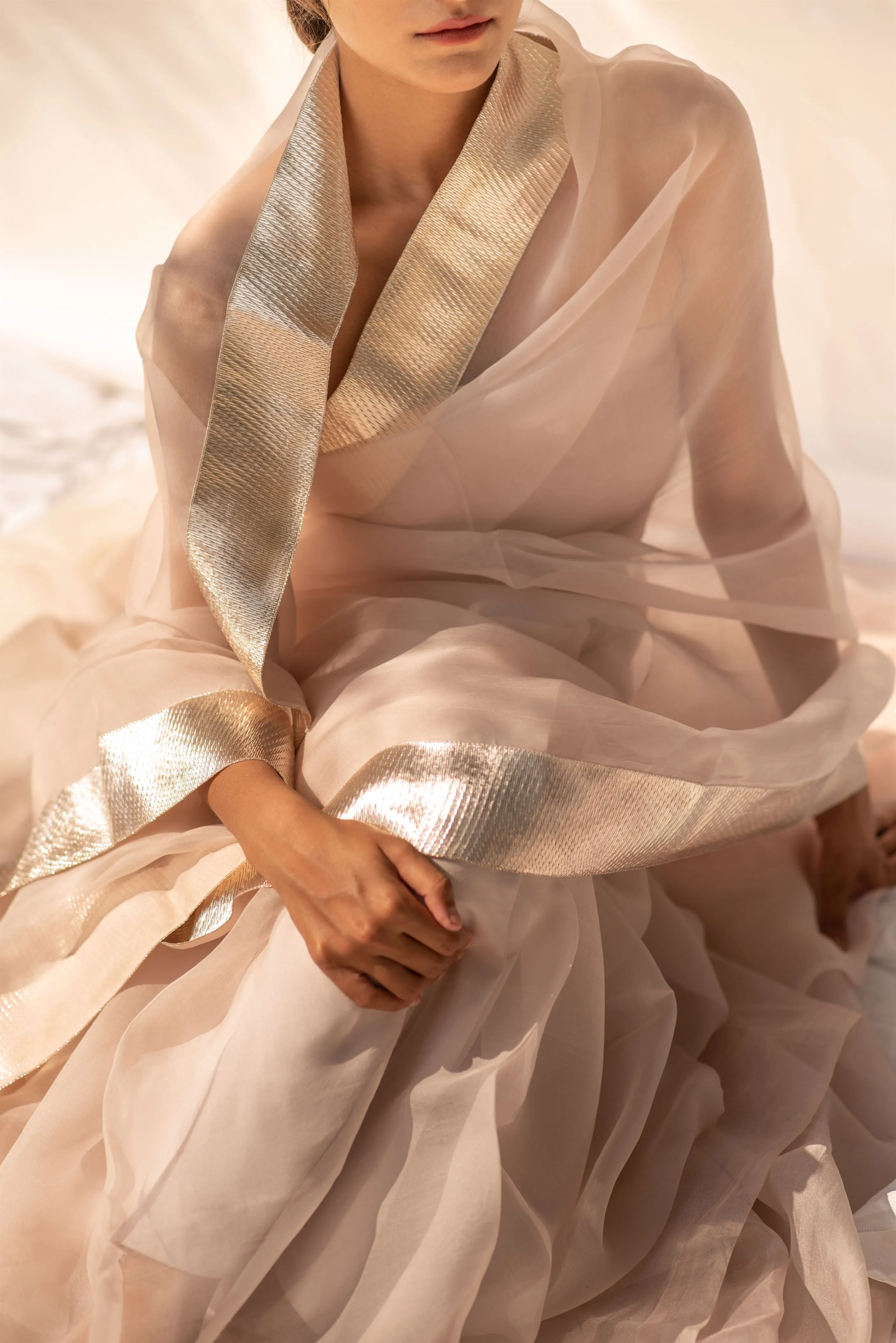 Kapardara - Inara Saree - Silk Organza - Lapha Border - RoseWater