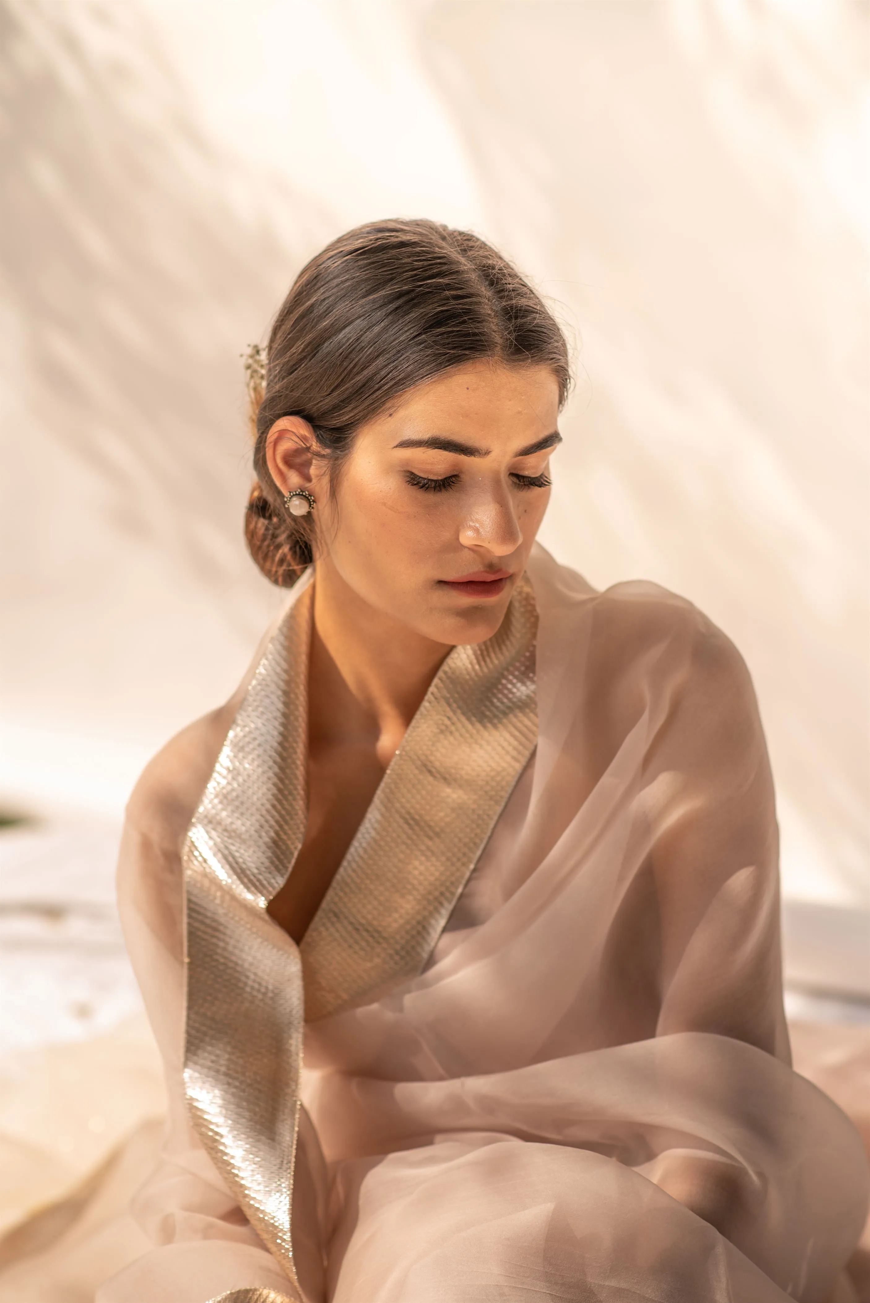 Kapardara - Inara Saree - Silk Organza - Lapha Border - RoseWater