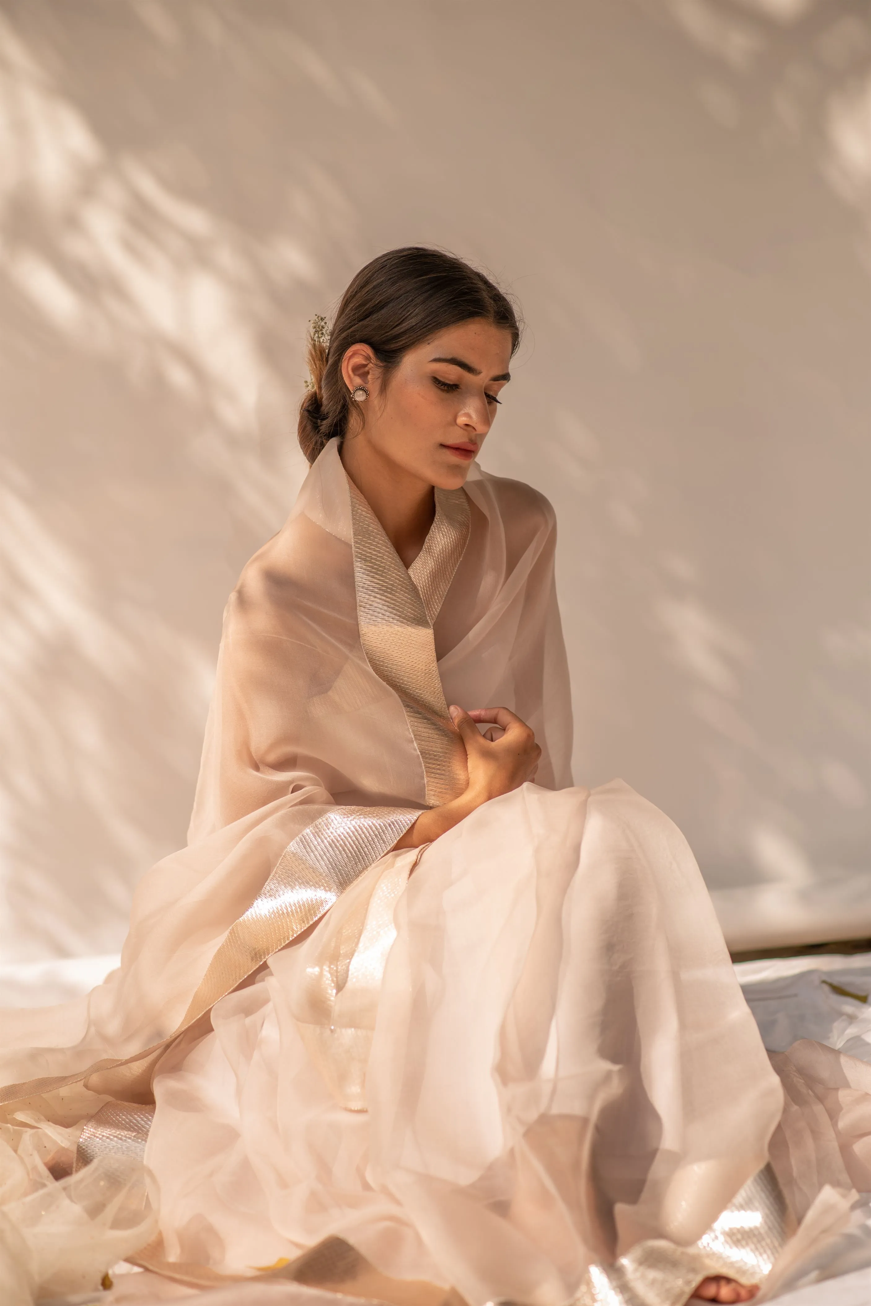 Kapardara - Inara Saree - Silk Organza - Lapha Border - RoseWater