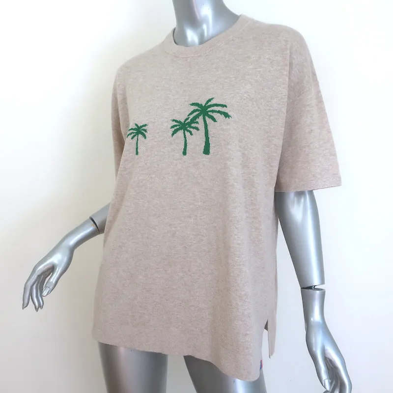 KULE Keanu Palm Tree Sweater Tee Taupe Knit Size Medium Short Sleeve Top