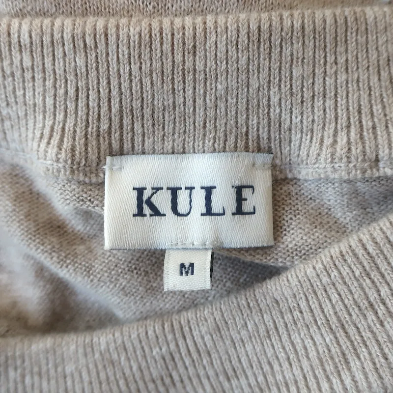 KULE Keanu Palm Tree Sweater Tee Taupe Knit Size Medium Short Sleeve Top