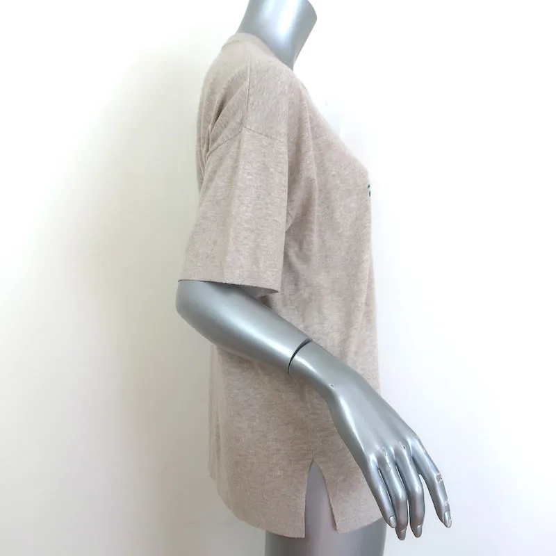 KULE Keanu Palm Tree Sweater Tee Taupe Knit Size Medium Short Sleeve Top