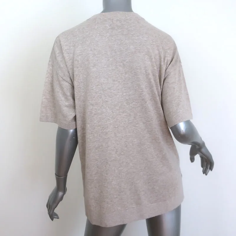 KULE Keanu Palm Tree Sweater Tee Taupe Knit Size Medium Short Sleeve Top