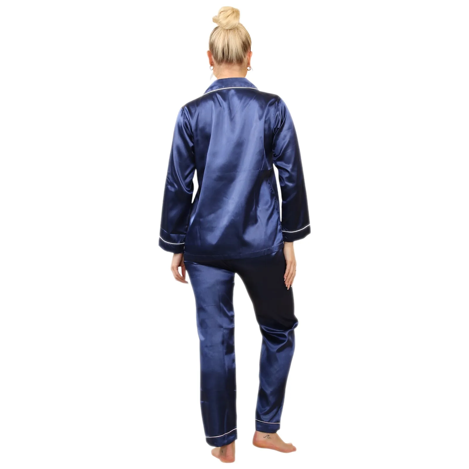 LADIES SOFT SATIN SILK PYJAMAS PJS WOMENS LONG SLEEVE SLEEPWEAR NIGHTWEAR PJ'S SET NIGHT LOUNGE WEAR PAJAMA SET COMFORT WOMENSWEAR ELEGANT STYLE LOUNGEWEAR PAJAMAS TOPS PANTS SHIRT BOTTOMS